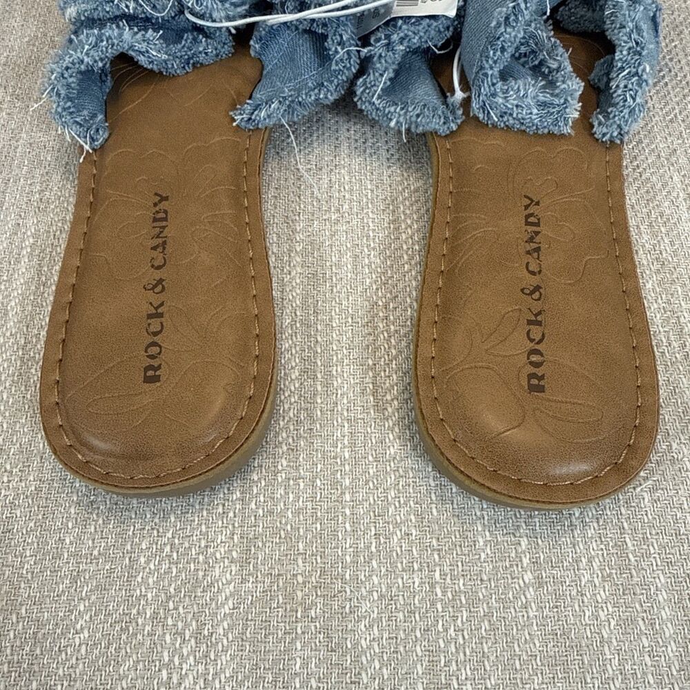 Rock & Candy Frayed Denim Bow Cute Chic Stylish Summer Casual Sandals - Picture 7 of 12